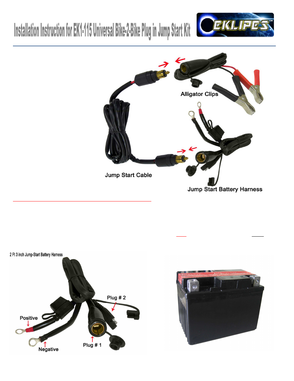 EKLIPES EKLIPE Bike-2-Bike Plug-In Universal Battery Jumping Kit User Manual | 4 pages