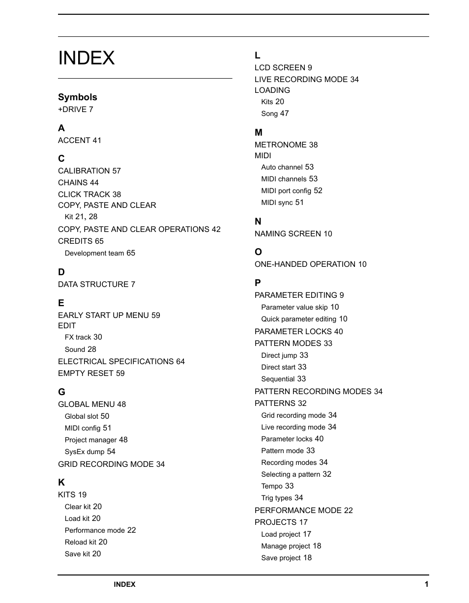 Index | Elektron Analog Rytm User Manual | Page 103 / 106
