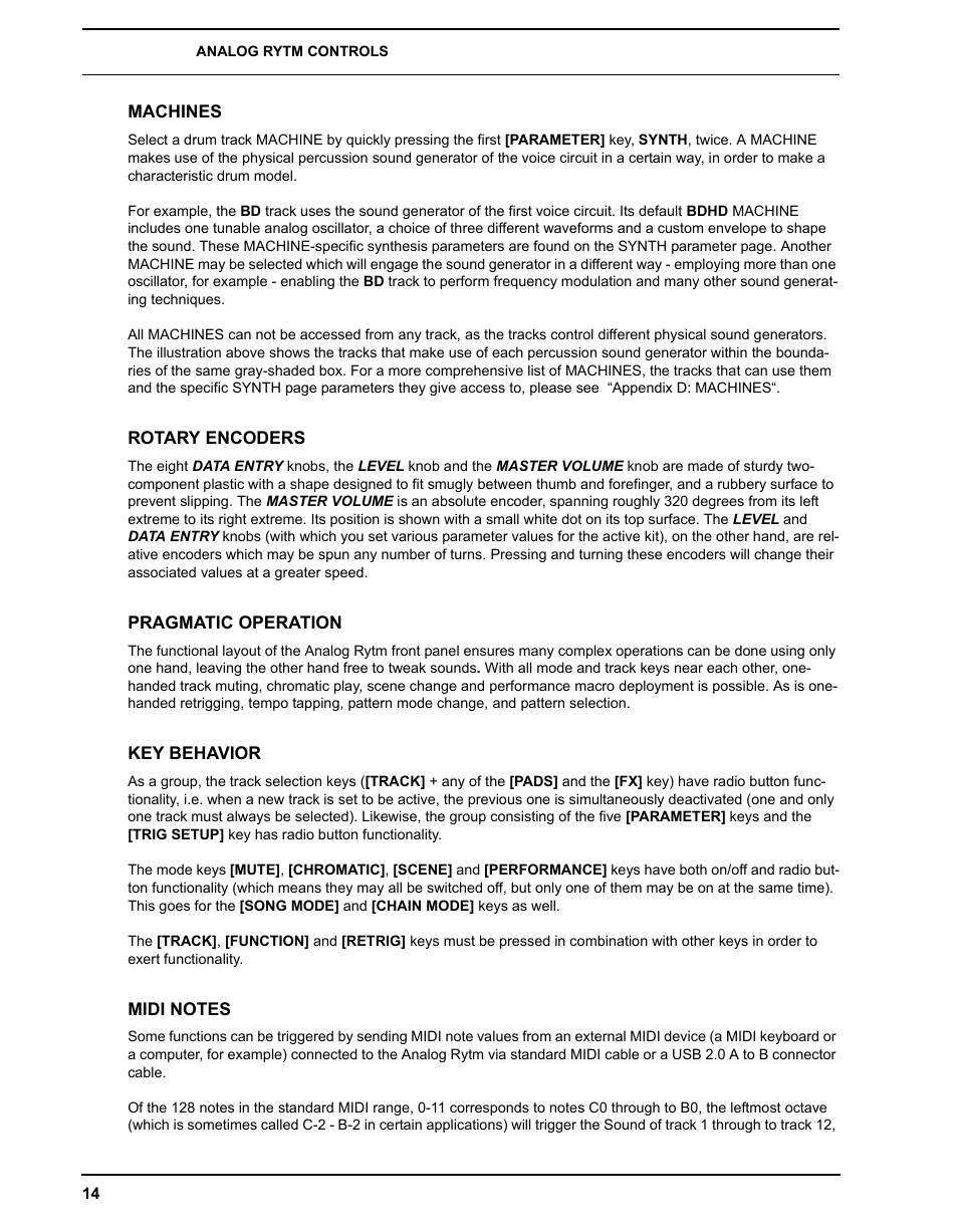 Machines, Rotary encoders, Pragmatic operation | Key behavior, Midi notes | Elektron Analog Rytm User Manual | Page 22 / 106