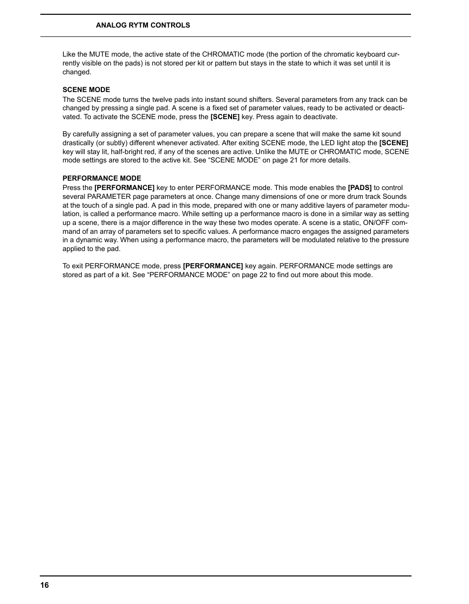 Scene mode, Performance mode, Scene mode performance mode | Elektron Analog Rytm User Manual | Page 24 / 106