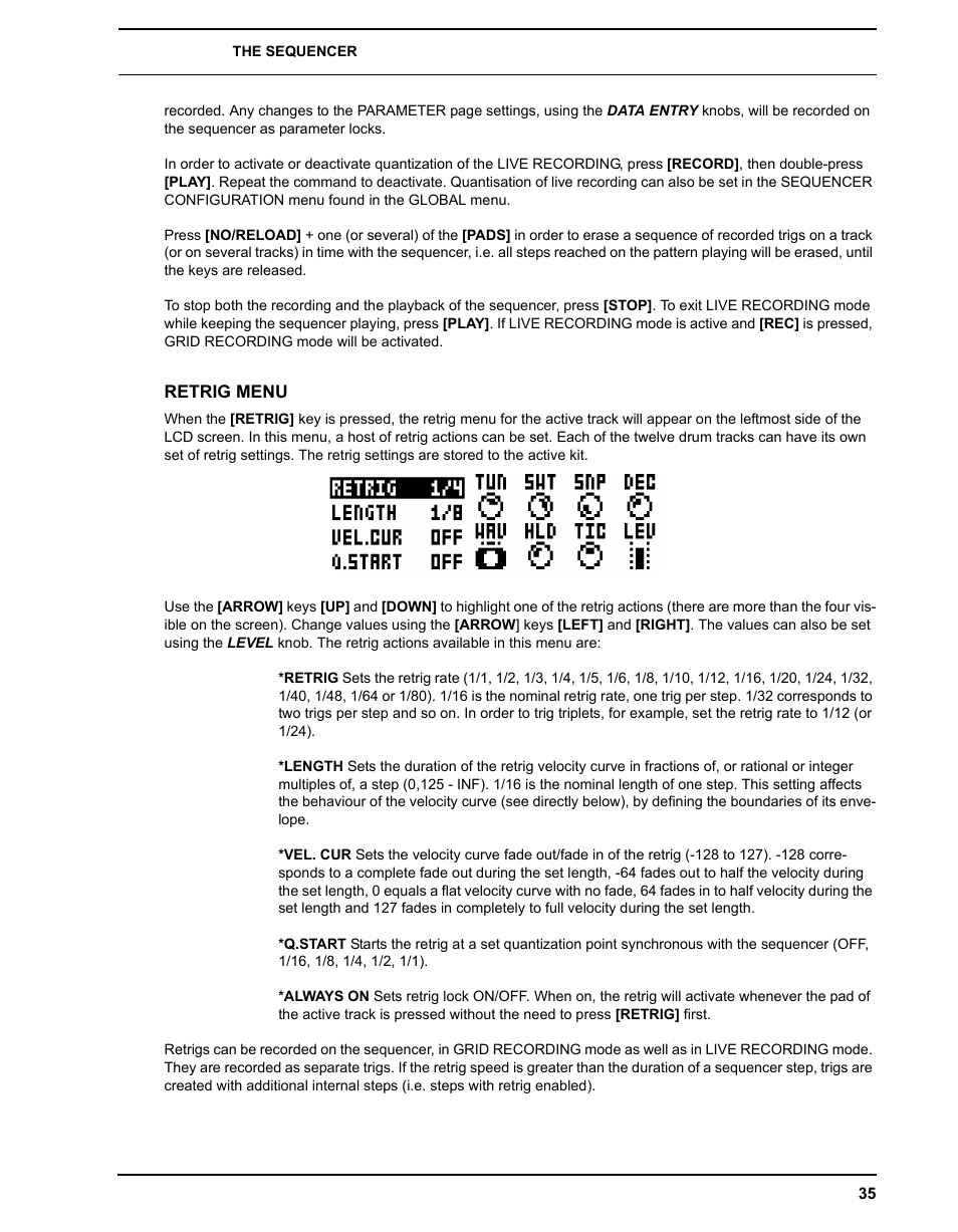 Retrig menu | Elektron Analog Rytm User Manual | Page 43 / 106