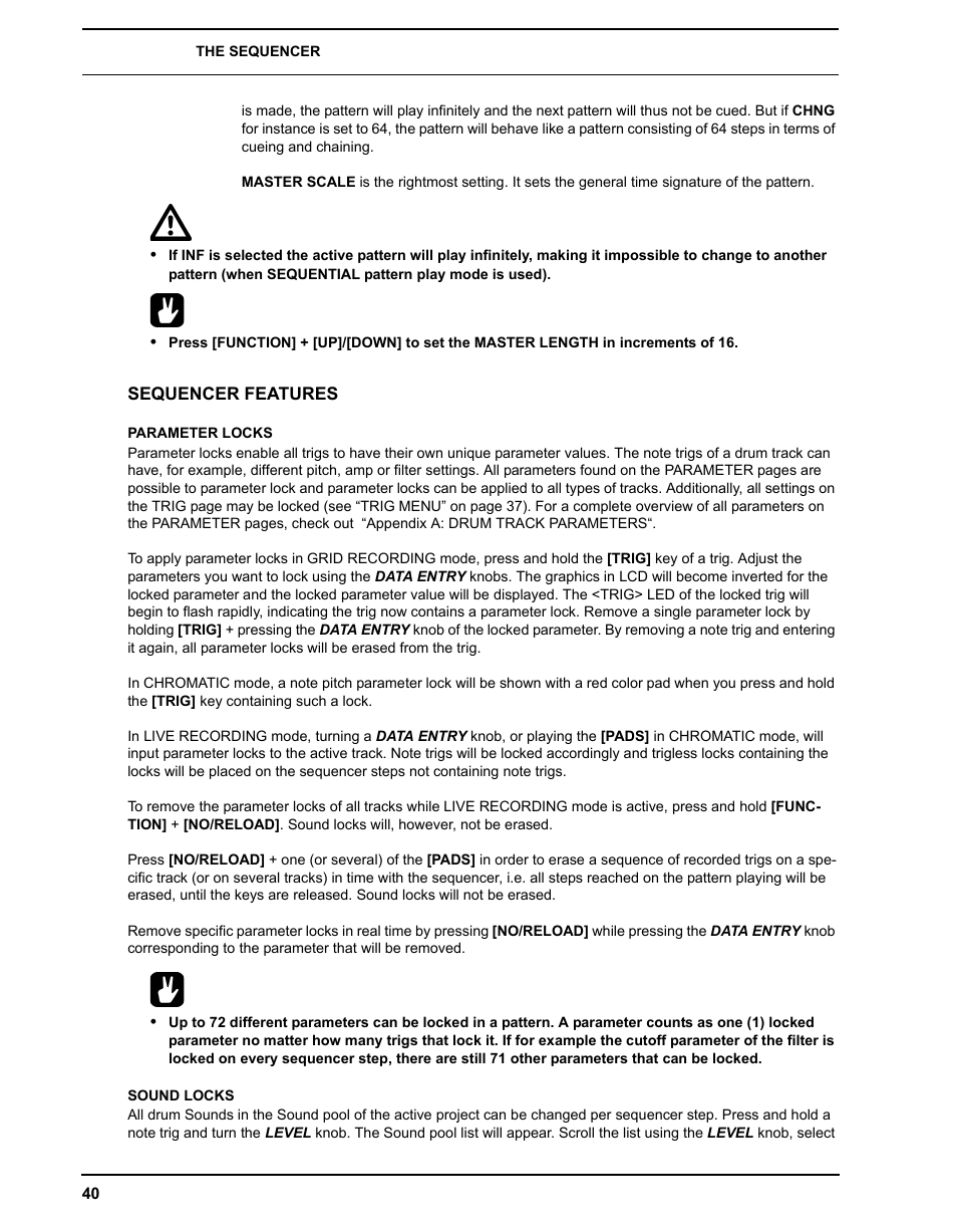 Sequencer features, Parameter locks, Sound locks | Parameter locks sound locks | Elektron Analog Rytm User Manual | Page 48 / 106