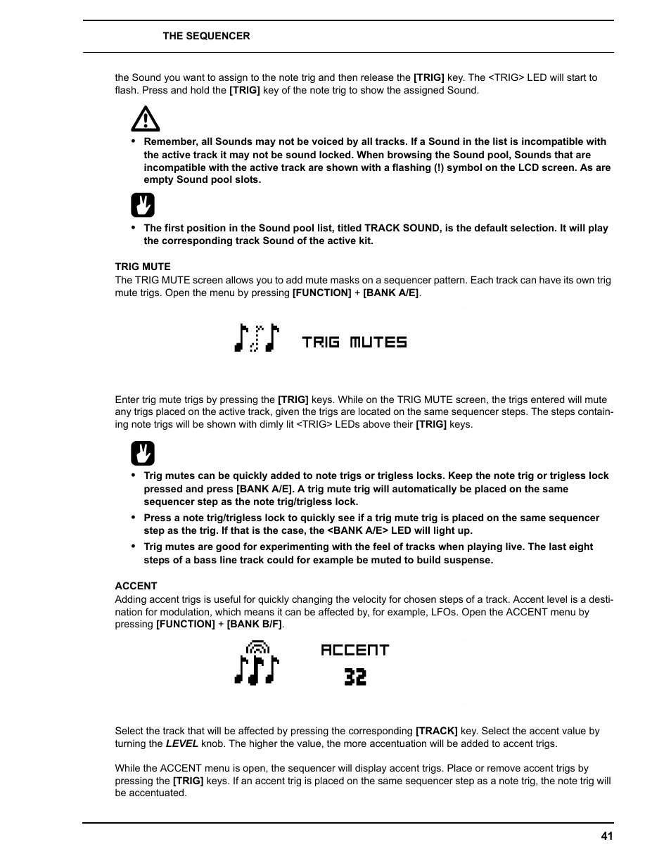 Trig mute, Accent, Trig mute accent | Elektron Analog Rytm User Manual | Page 49 / 106