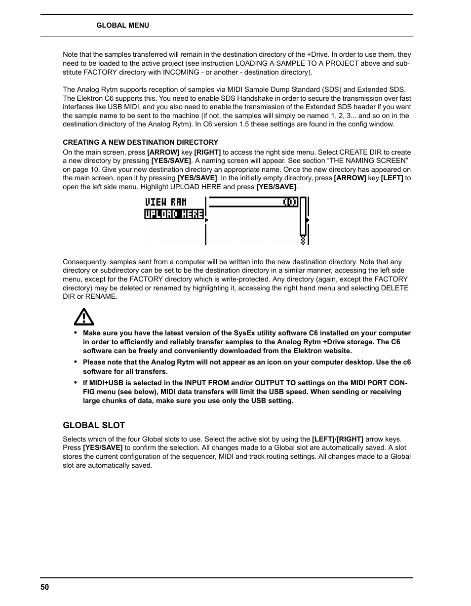 Creating a new destination directory, Global slot | Elektron Analog Rytm User Manual | Page 58 / 106