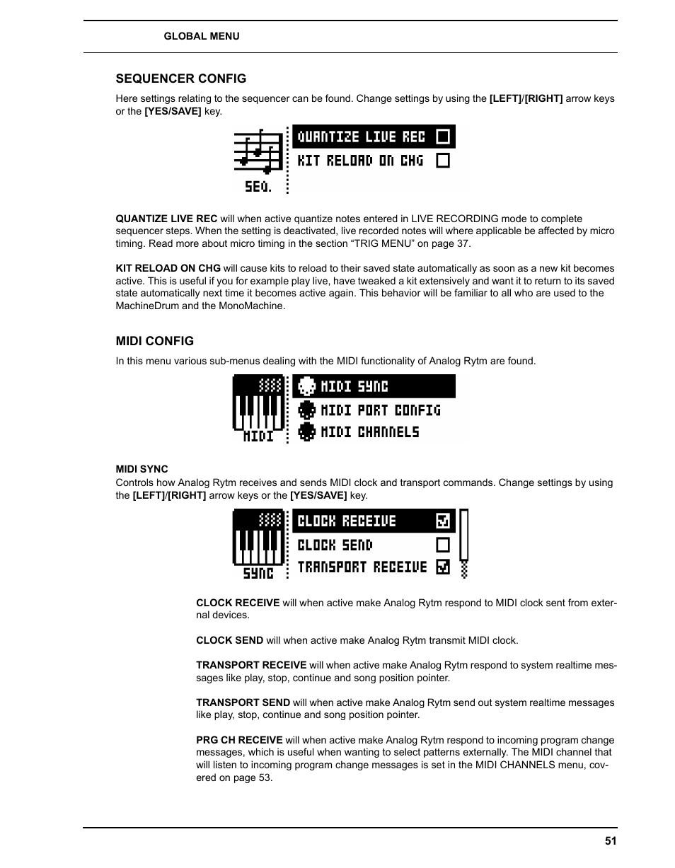 Sequencer config, Midi config, Midi sync | Sequencer config midi config | Elektron Analog Rytm User Manual | Page 59 / 106