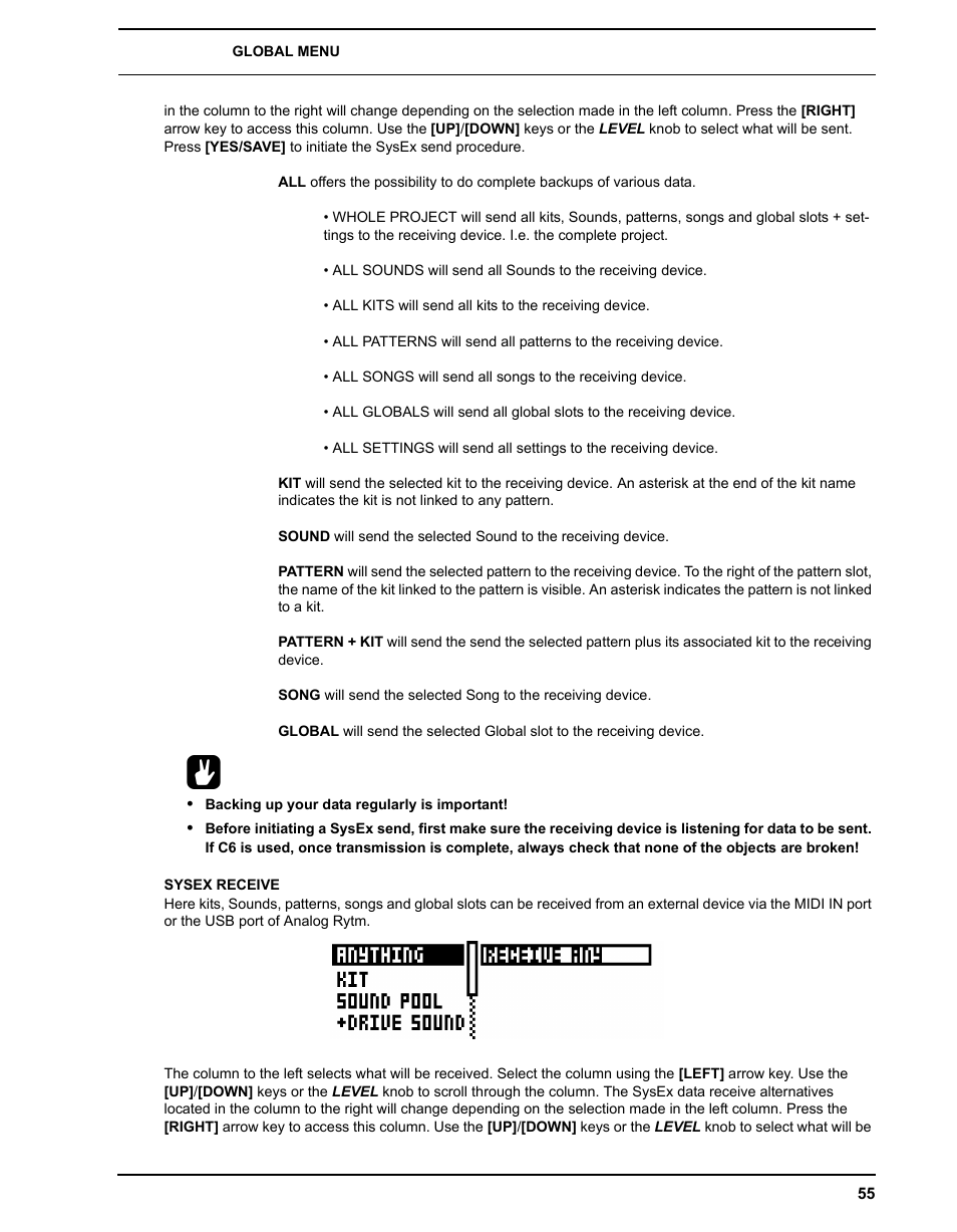 Sysex receive | Elektron Analog Rytm User Manual | Page 63 / 106
