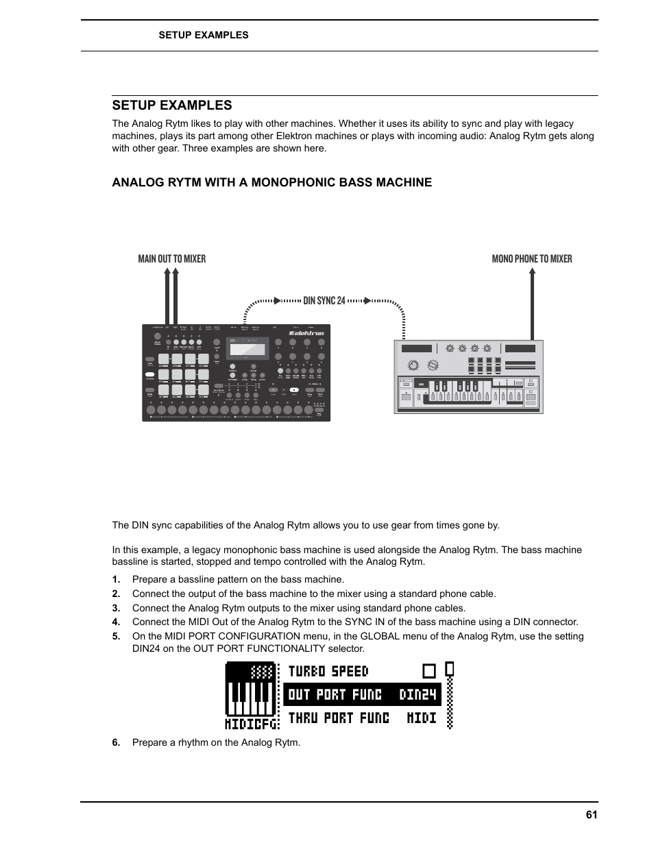 Setup examples, Analog rytm with a monophonic bass machine | Elektron Analog Rytm User Manual | Page 69 / 106