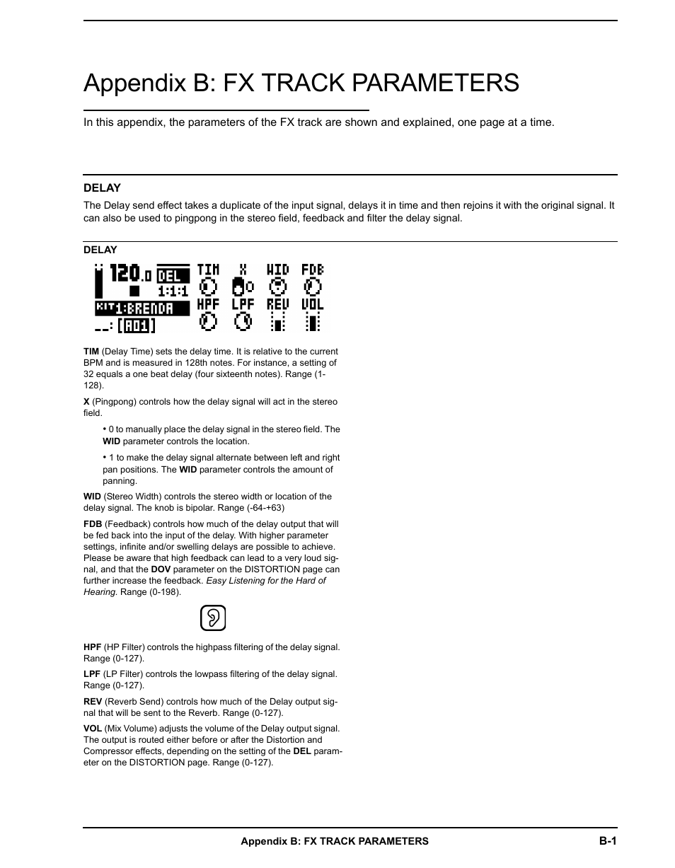Appendix b: fx track parameters, Delay | Elektron Analog Rytm User Manual | Page 81 / 106