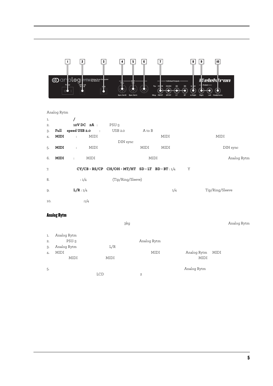 背面部コネクタ, Analog rytmのセットアップと起動, Analog rytm | Elektron Analog Rytm User Manual | Page 13 / 104