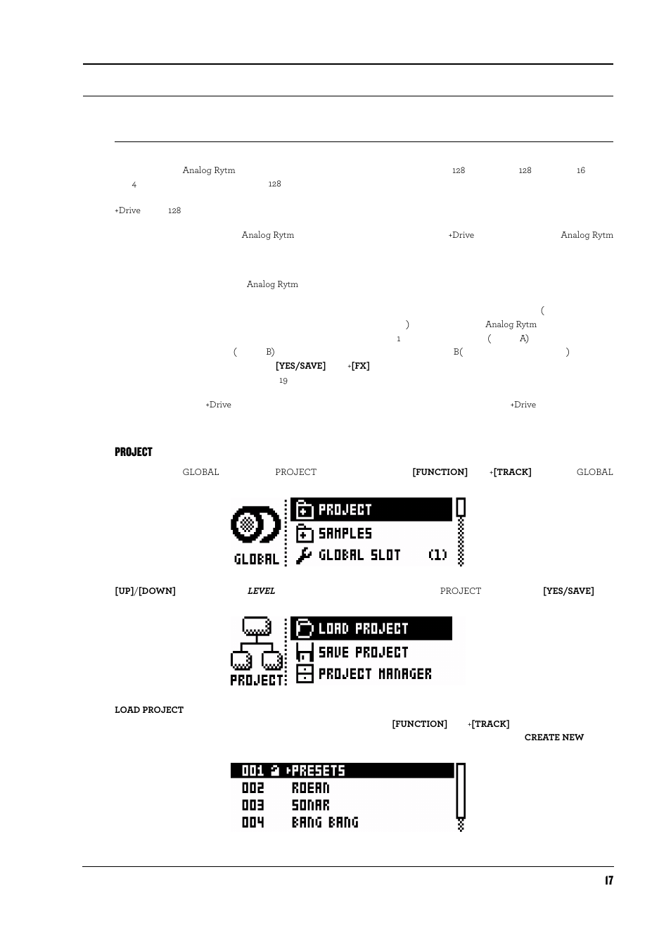 プロジェクト, Projectメニュー, Project | Elektron Analog Rytm User Manual | Page 25 / 104