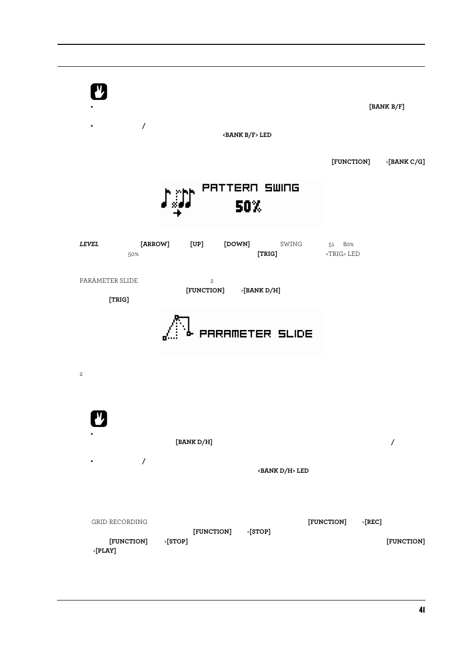 スイング, スライド, コピー、ペースト、クリア操作 | Elektron Analog Rytm User Manual | Page 49 / 104