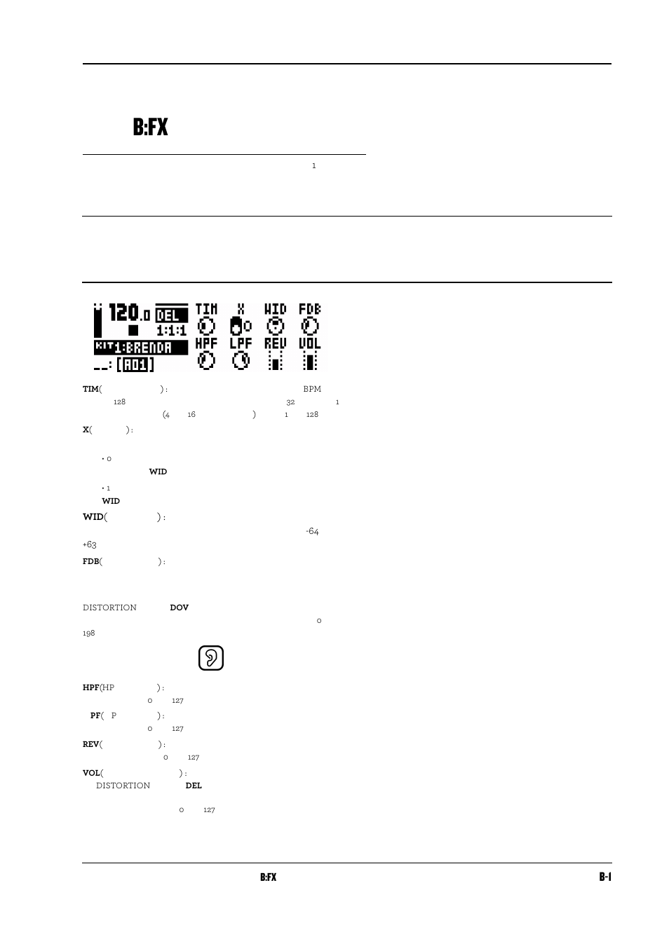 付録b:fxトラックのパラメーター, ディレイ, B:fx | Elektron Analog Rytm User Manual | Page 79 / 104