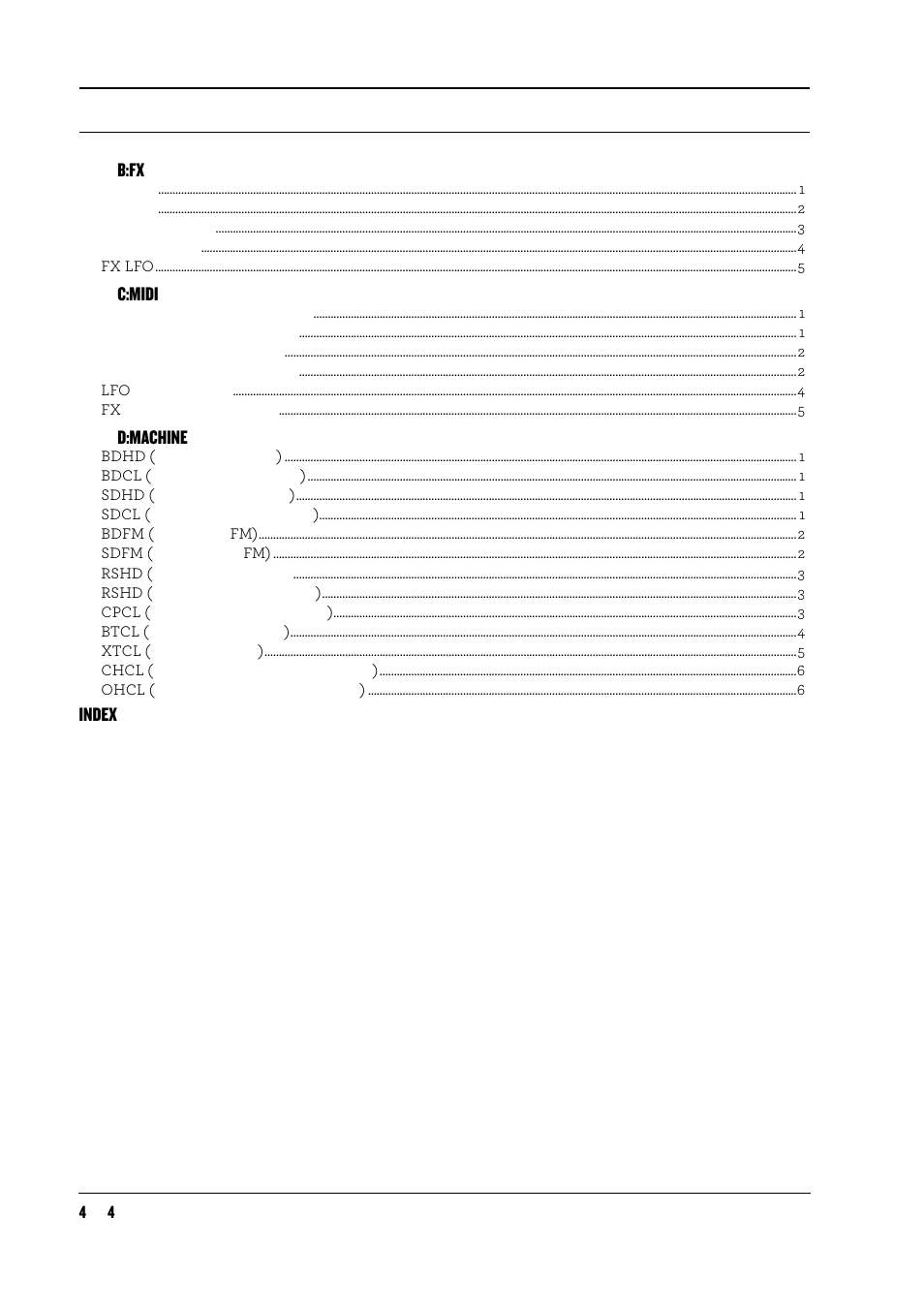 B:fx, C:midi, D:machine | Index | Elektron Analog Rytm User Manual | Page 8 / 104