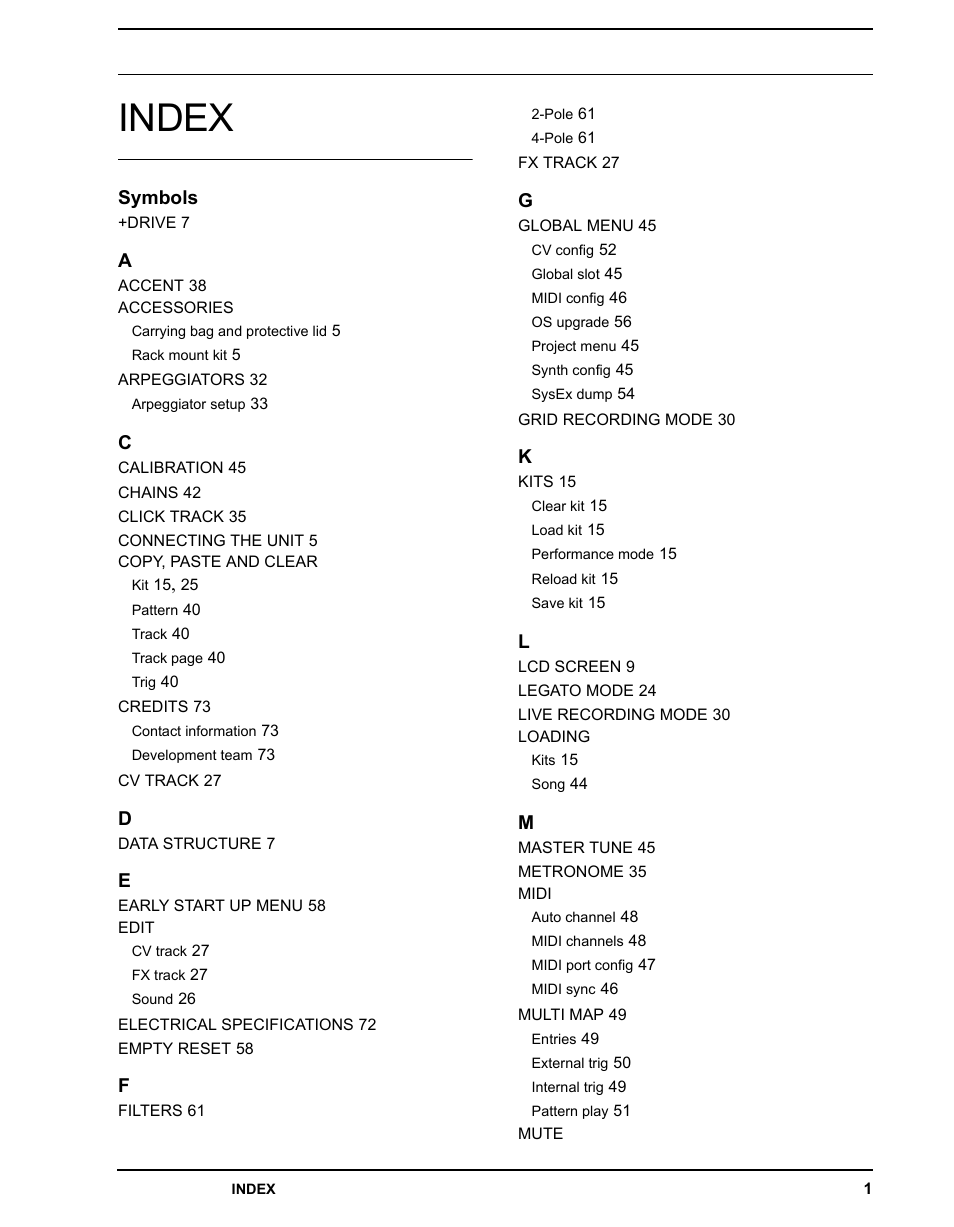 Index | Elektron Analog Four User Manual | Page 117 / 122