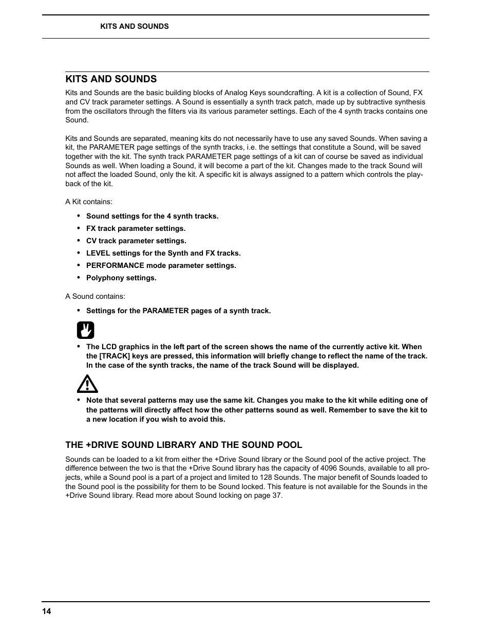 Kits and sounds, The +drive sound library and the sound pool | Elektron Analog Four User Manual | Page 22 / 122