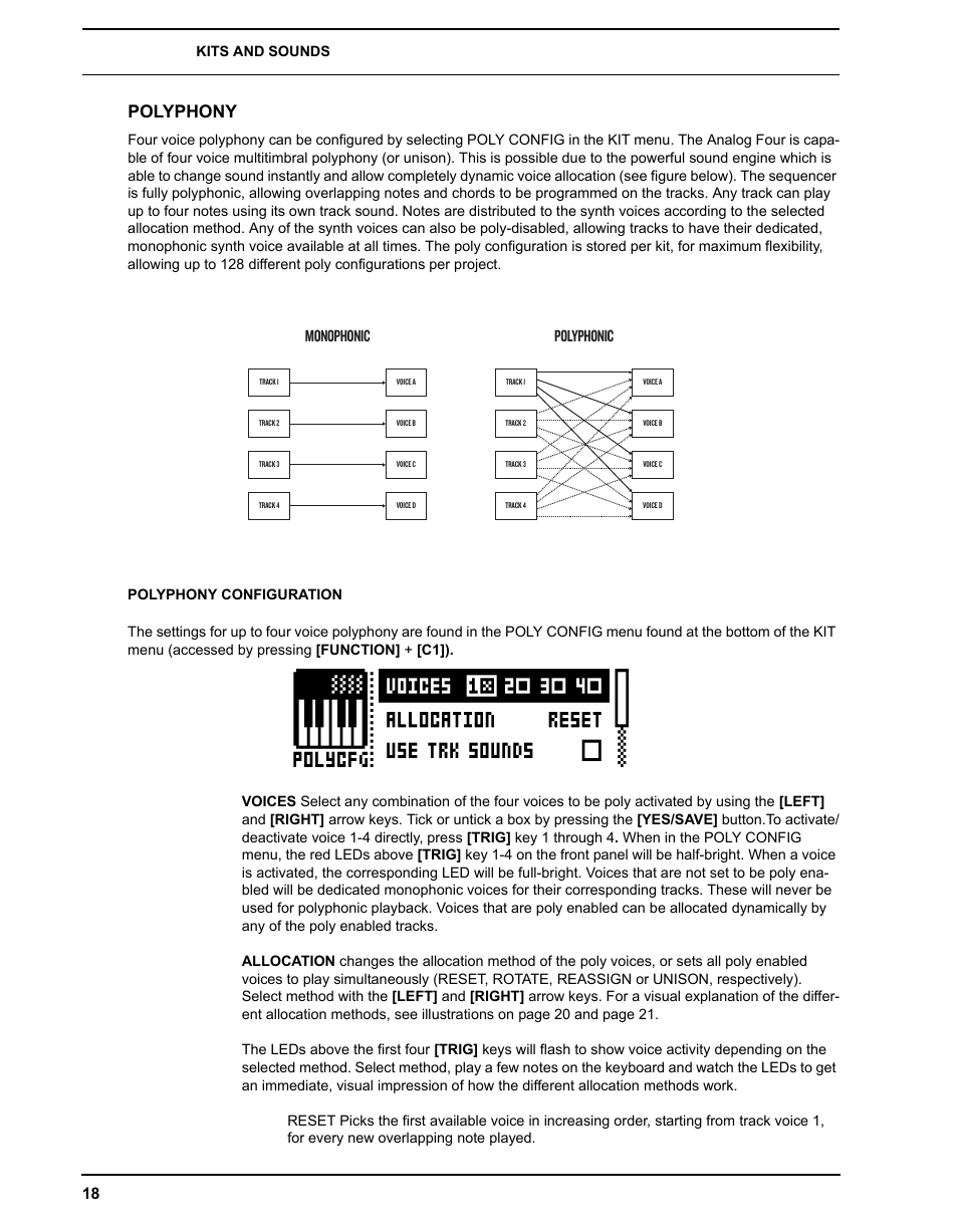 Polyphony, Polyphony configuration, Monophonic polyphonic | Elektron Analog Four User Manual | Page 26 / 122