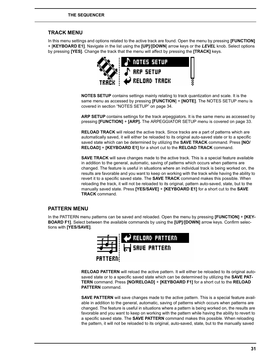 Track menu, Pattern menu, Track menu pattern menu | Elektron Analog Four User Manual | Page 39 / 122