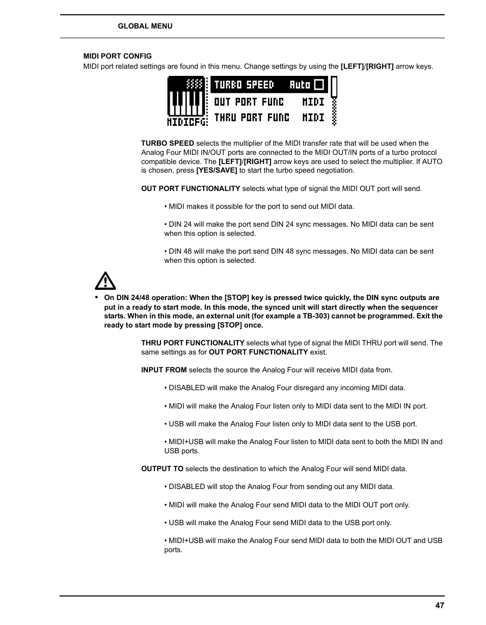 Midi port config | Elektron Analog Four User Manual | Page 55 / 122