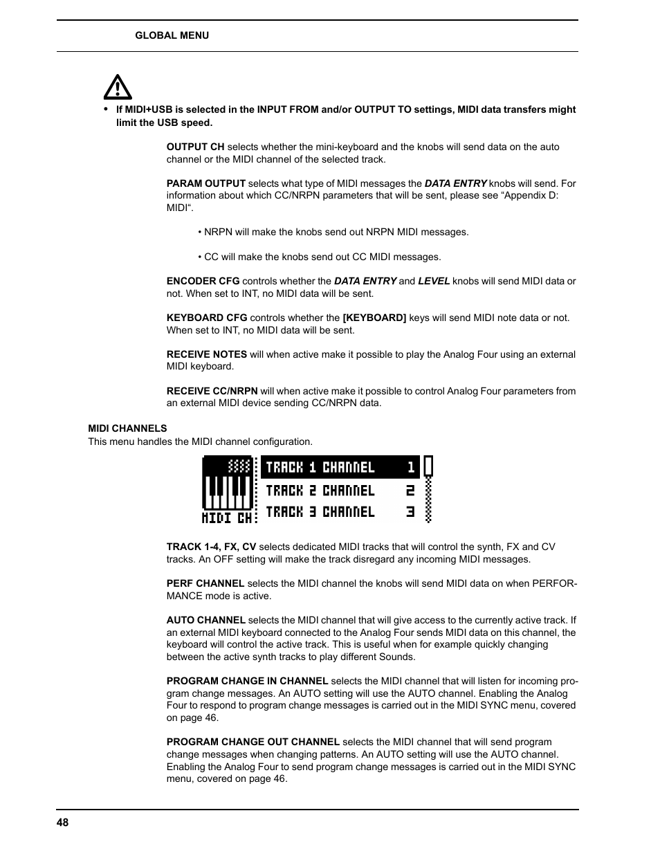 Midi channels | Elektron Analog Four User Manual | Page 56 / 122