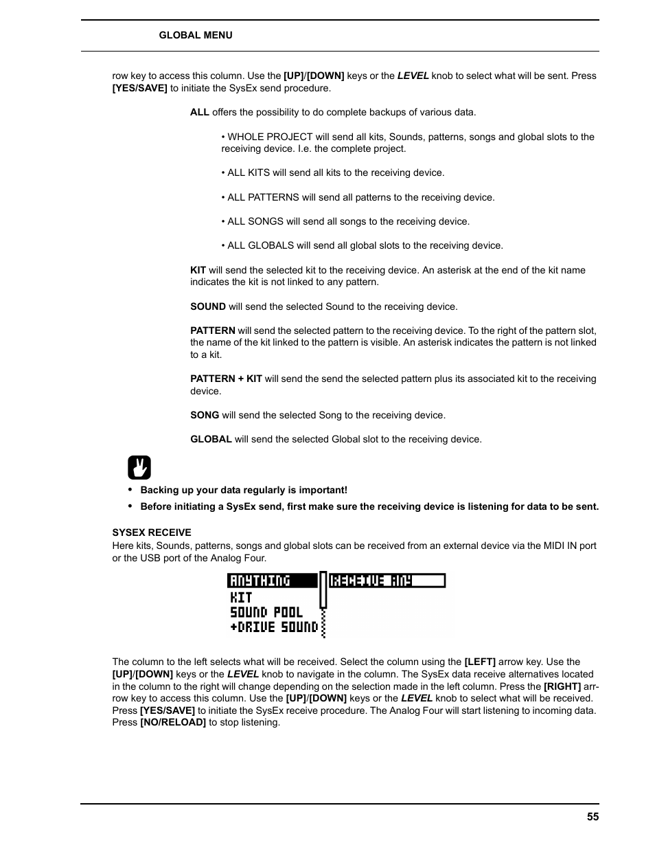 Sysex receive | Elektron Analog Four User Manual | Page 63 / 122