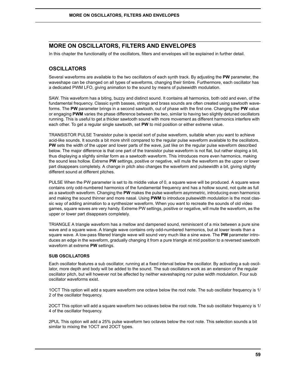 More on oscillators, filters and envelopes, Oscillators | Elektron Analog Four User Manual | Page 67 / 122