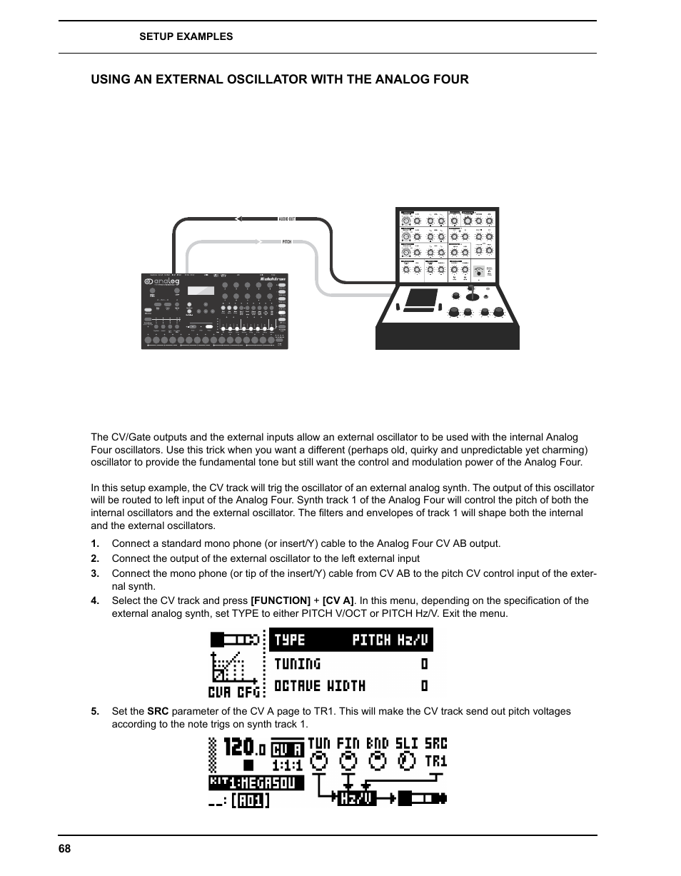 Using an external oscillator with the analog four | Elektron Analog Four User Manual | Page 76 / 122
