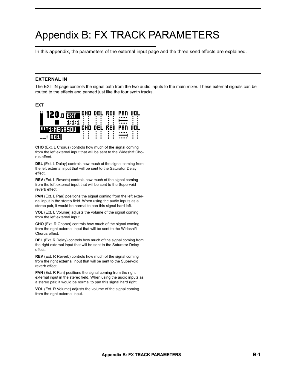 Appendix b: fx track parameters, External in, Appendix b: fx track parameters“ an | Elektron Analog Four User Manual | Page 89 / 122