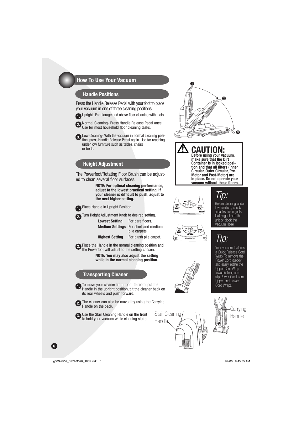 Caution | Bissell 3574 User Manual | Page 6 / 16