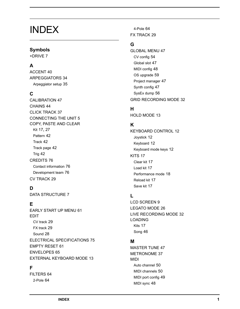 Index | Elektron Analog Four User Manual | Page 119 / 124