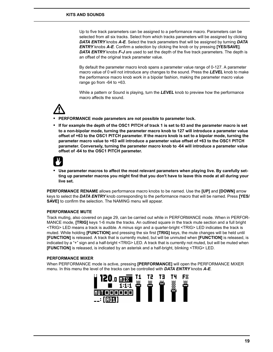 Performance mute, Performance mixer, Performance mute performance mixer | Elektron Analog Four User Manual | Page 27 / 124