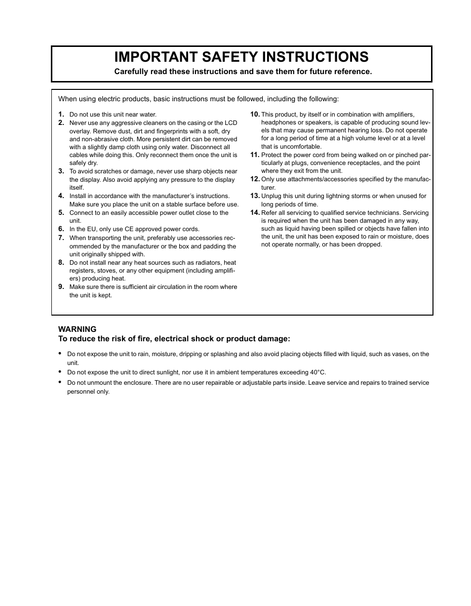 Important safety instructions | Elektron Analog Four User Manual | Page 3 / 124