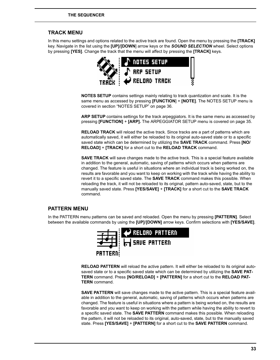 Track menu, Pattern menu, Track menu pattern menu | Elektron Analog Four User Manual | Page 41 / 124