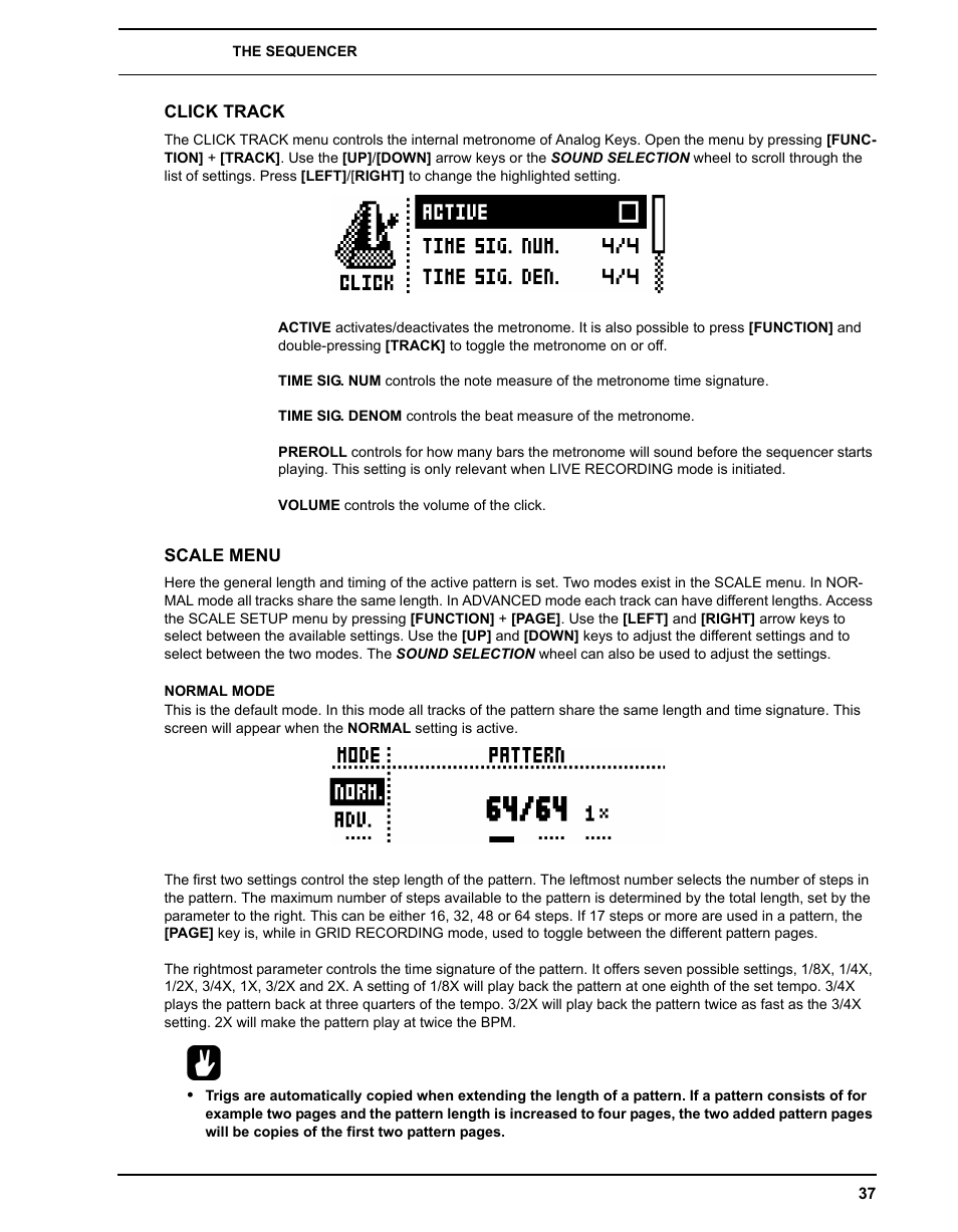 Click track, Scale menu, Normal mode | Click track scale menu | Elektron Analog Four User Manual | Page 45 / 124