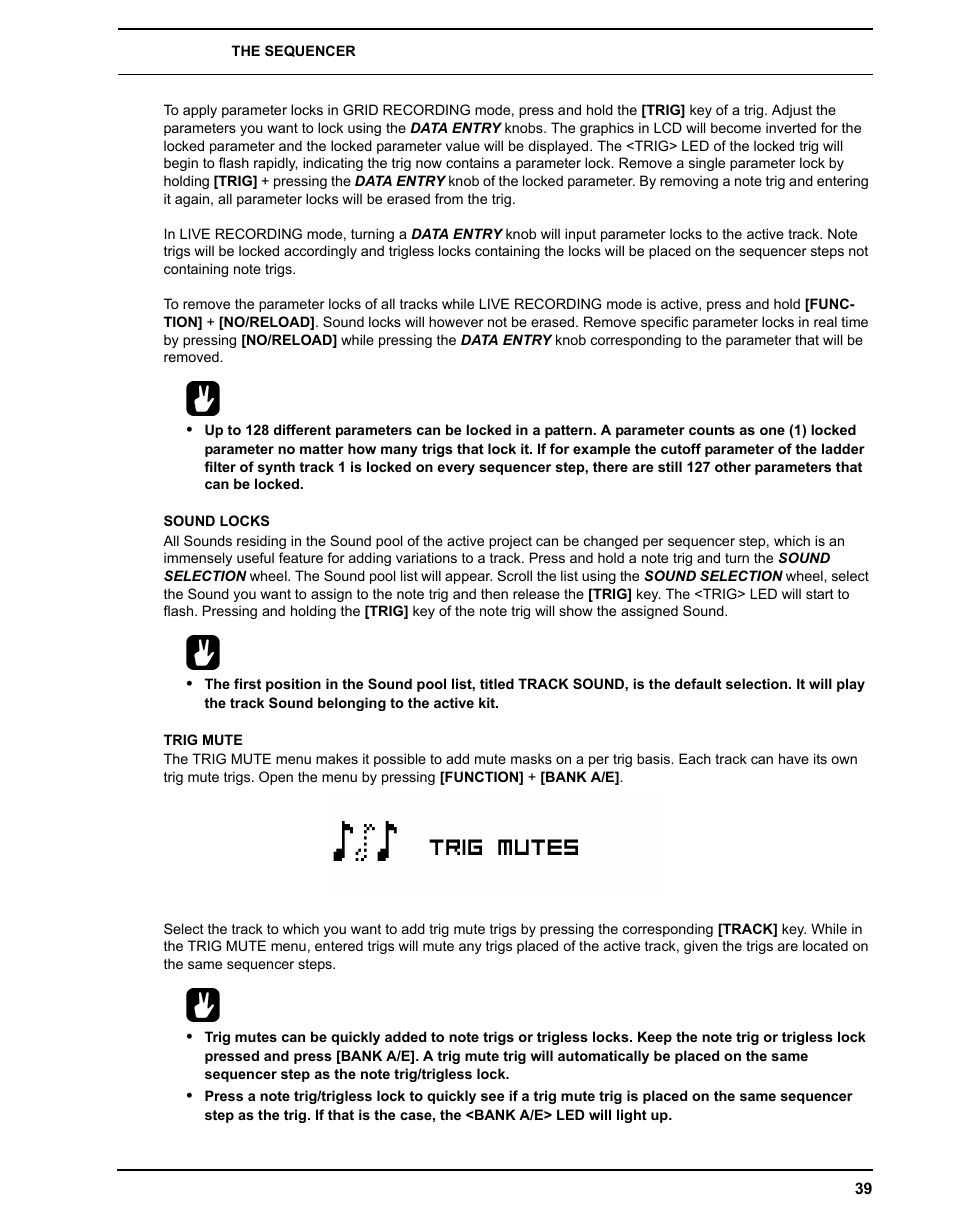 Sound locks, Trig mute, Sound locks trig mute | Elektron Analog Four User Manual | Page 47 / 124