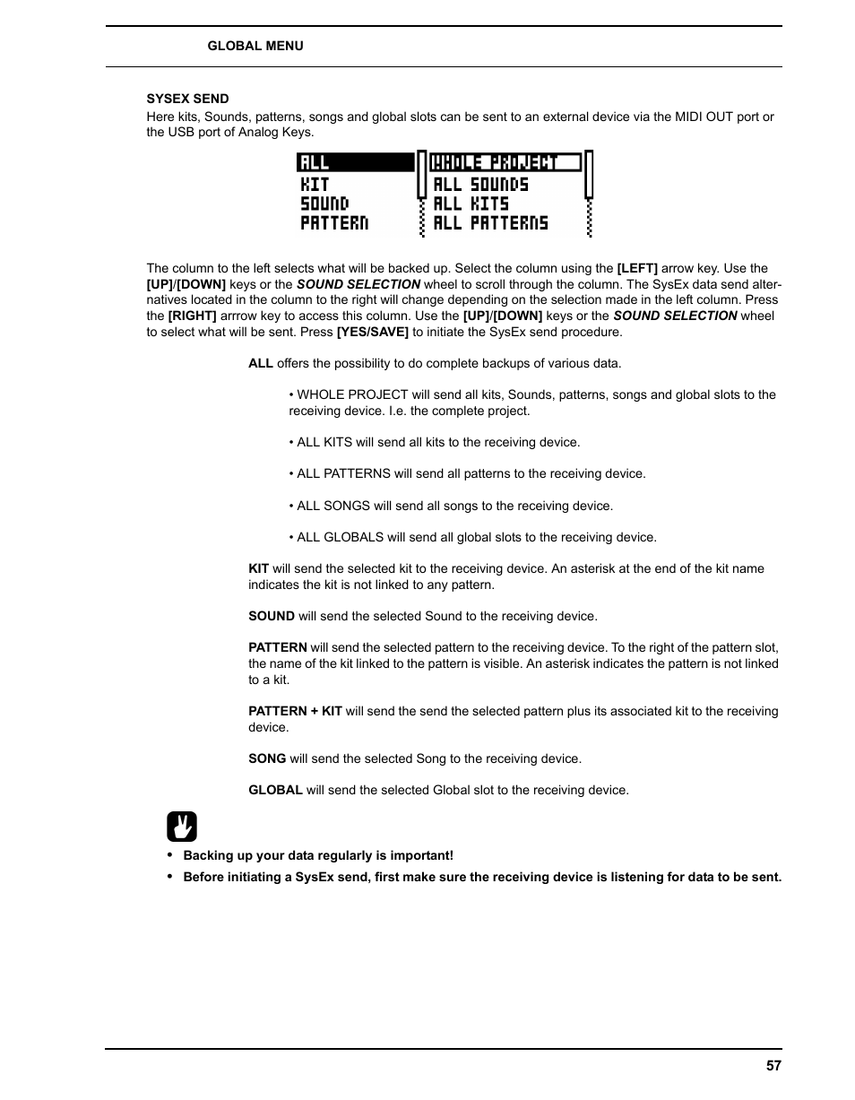Sysex send | Elektron Analog Four User Manual | Page 65 / 124