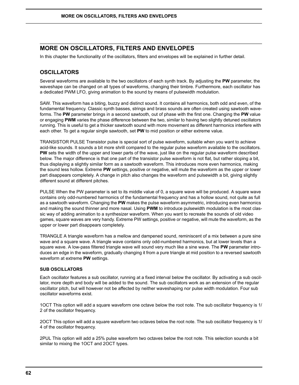 More on oscillators, filters and envelopes, Oscillators | Elektron Analog Four User Manual | Page 70 / 124