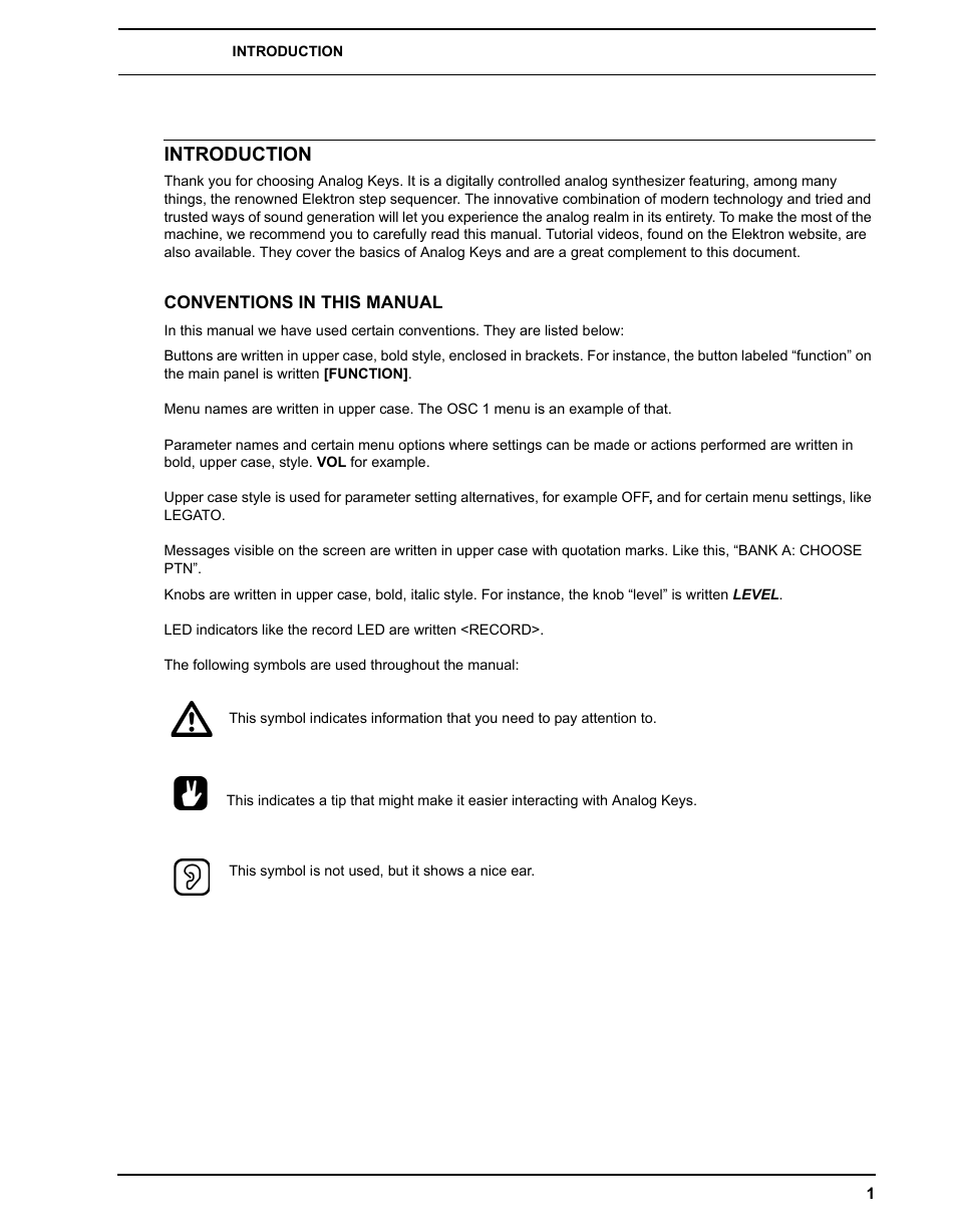 Introduction, Conventions in this manual | Elektron Analog Four User Manual | Page 9 / 124