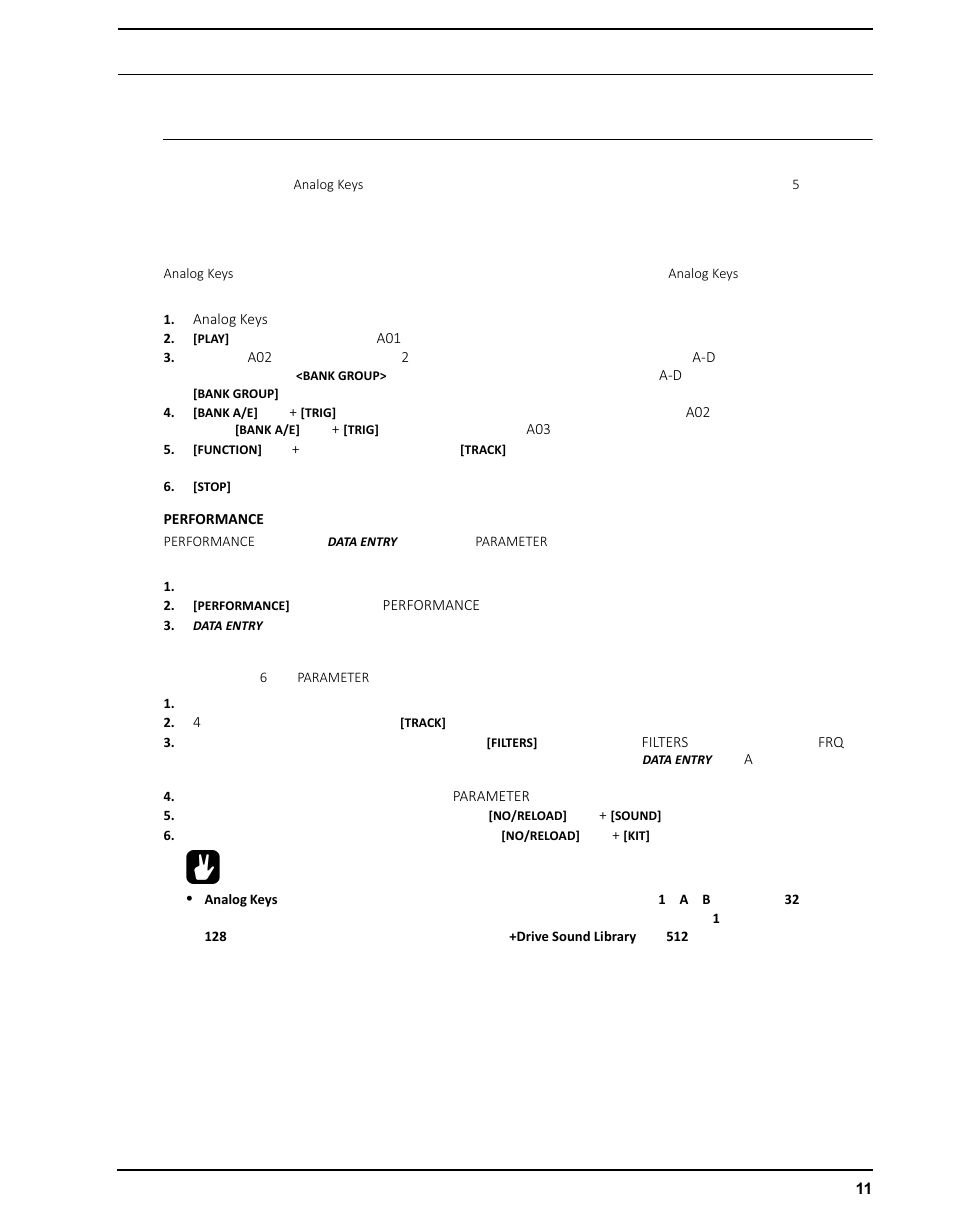 クイックスタート, ファクトリープリセットの再生, Performanceモード | パラメーターの調整, Performance | Elektron Analog Four User Manual | Page 21 / 126