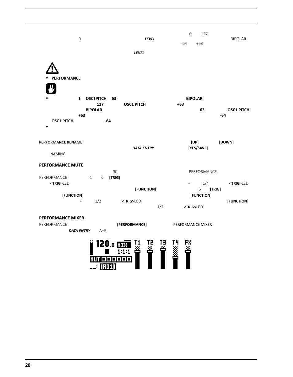 Performance mute, Performance mixer, Performance mute performance mixer | Elektron Analog Four User Manual | Page 30 / 126