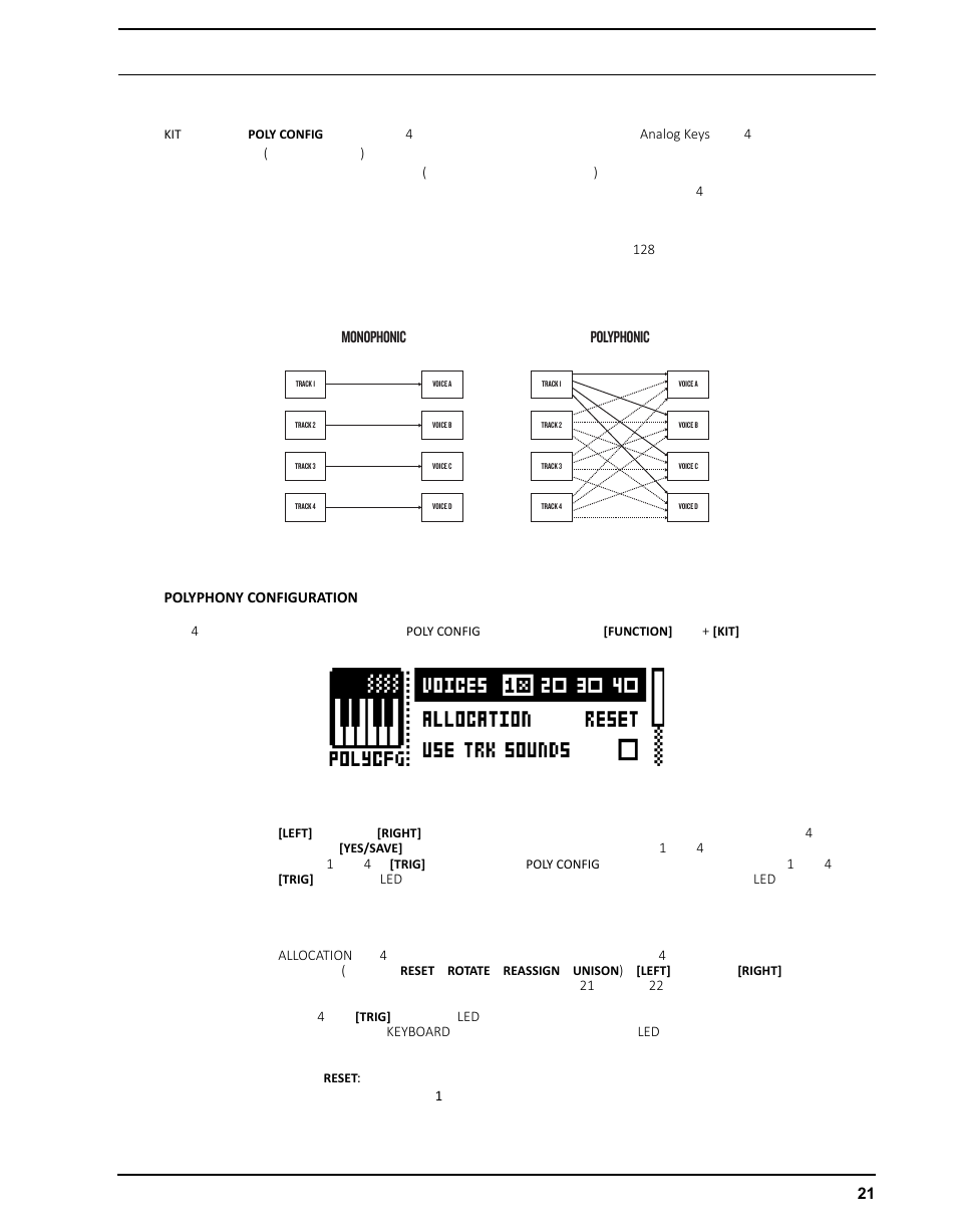 ポリフォニー, Polyphony configuration, Monophonic polyphonic | Elektron Analog Four User Manual | Page 31 / 126