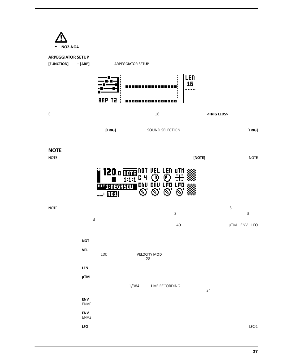 Arpeggiator setup, Noteメニュー, Note | Elektron Analog Four User Manual | Page 47 / 126