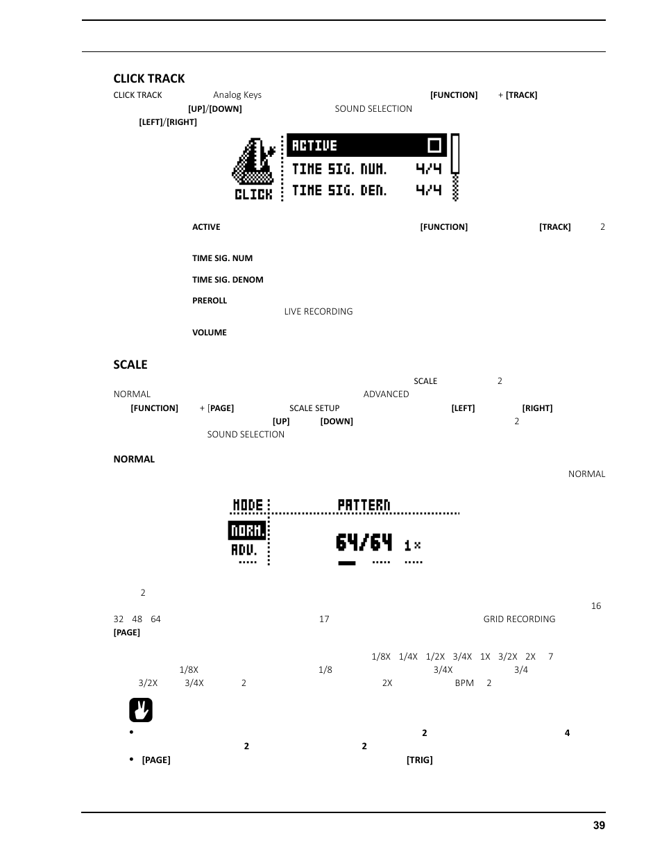 Click track, Scaleメニュー, Normalモード | Scale, Normal | Elektron Analog Four User Manual | Page 49 / 126
