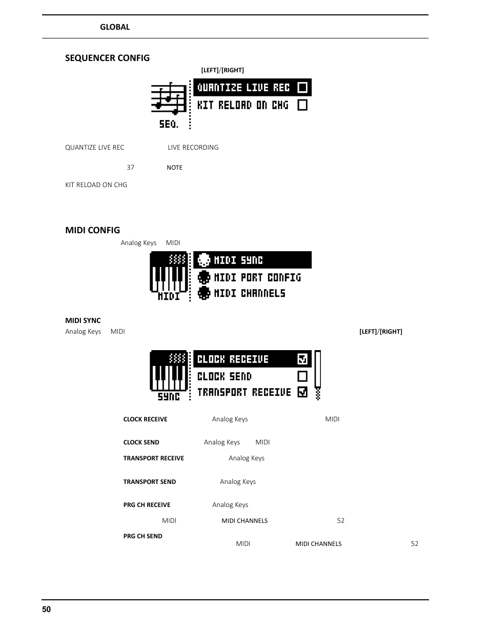 Sequencer config, Midi config, Midi sync | Sequencer config midi config | Elektron Analog Four User Manual | Page 60 / 126