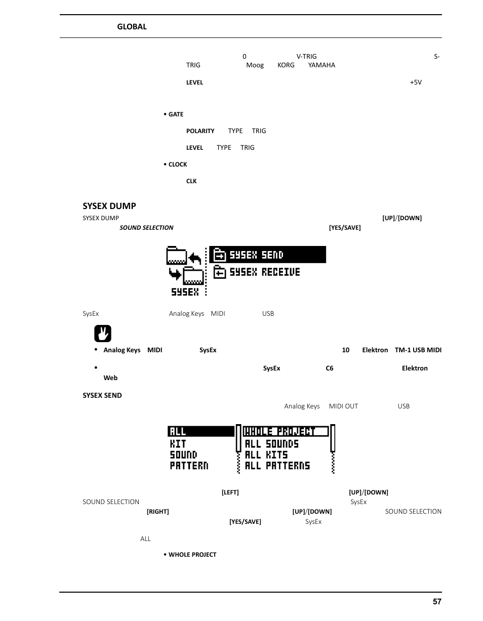 Sysex dump, Sysex send | Elektron Analog Four User Manual | Page 67 / 126