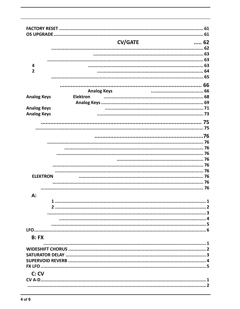 Cv/gate, B: fx, C: cv | Elektron Analog Four User Manual | Page 8 / 126