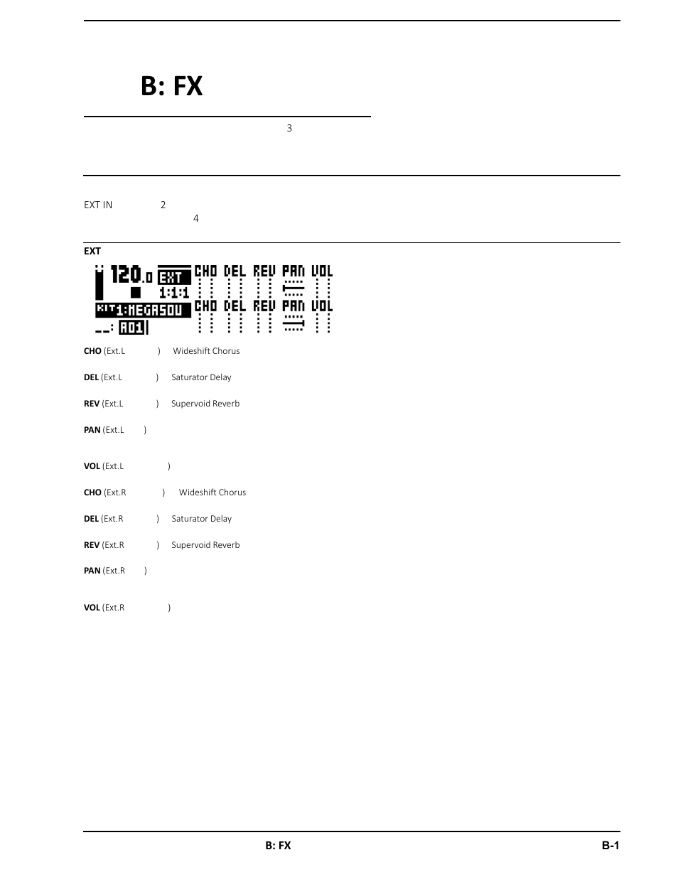 外部入力, 付録b: fxトラックのパラメーター, B: fx | Elektron Analog Four User Manual | Page 93 / 126