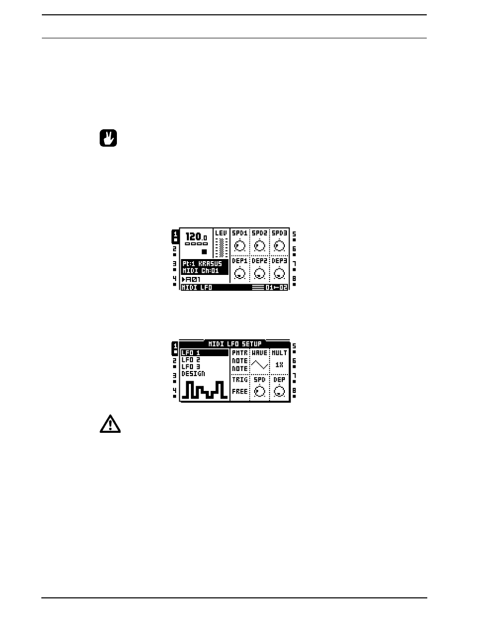 Midi lfo main, Midi lfo setup, Ctrl 1 main | Midi lfo main midi lfo setup ctrl 1 main | Elektron Octatrack User Manual | Page 128 / 189