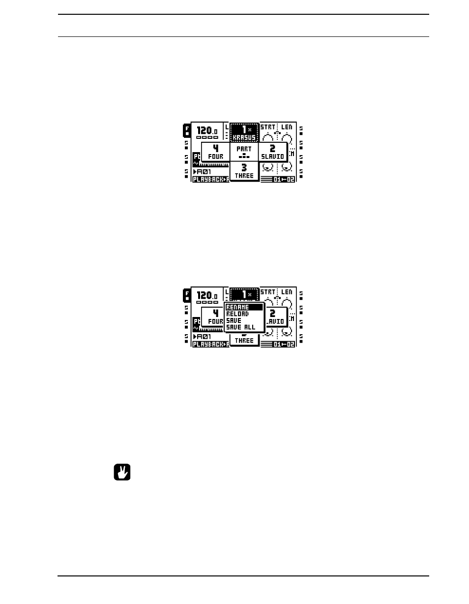 Part quick select, Parts edit, Part reload | Part quick select parts edit part reload | Elektron Octatrack User Manual | Page 73 / 189