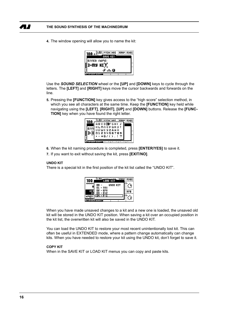 Undo kit, Copy kit, Undo kit -16 copy kit -16 | Elektron Machinedrum User Manual | Page 24 / 126