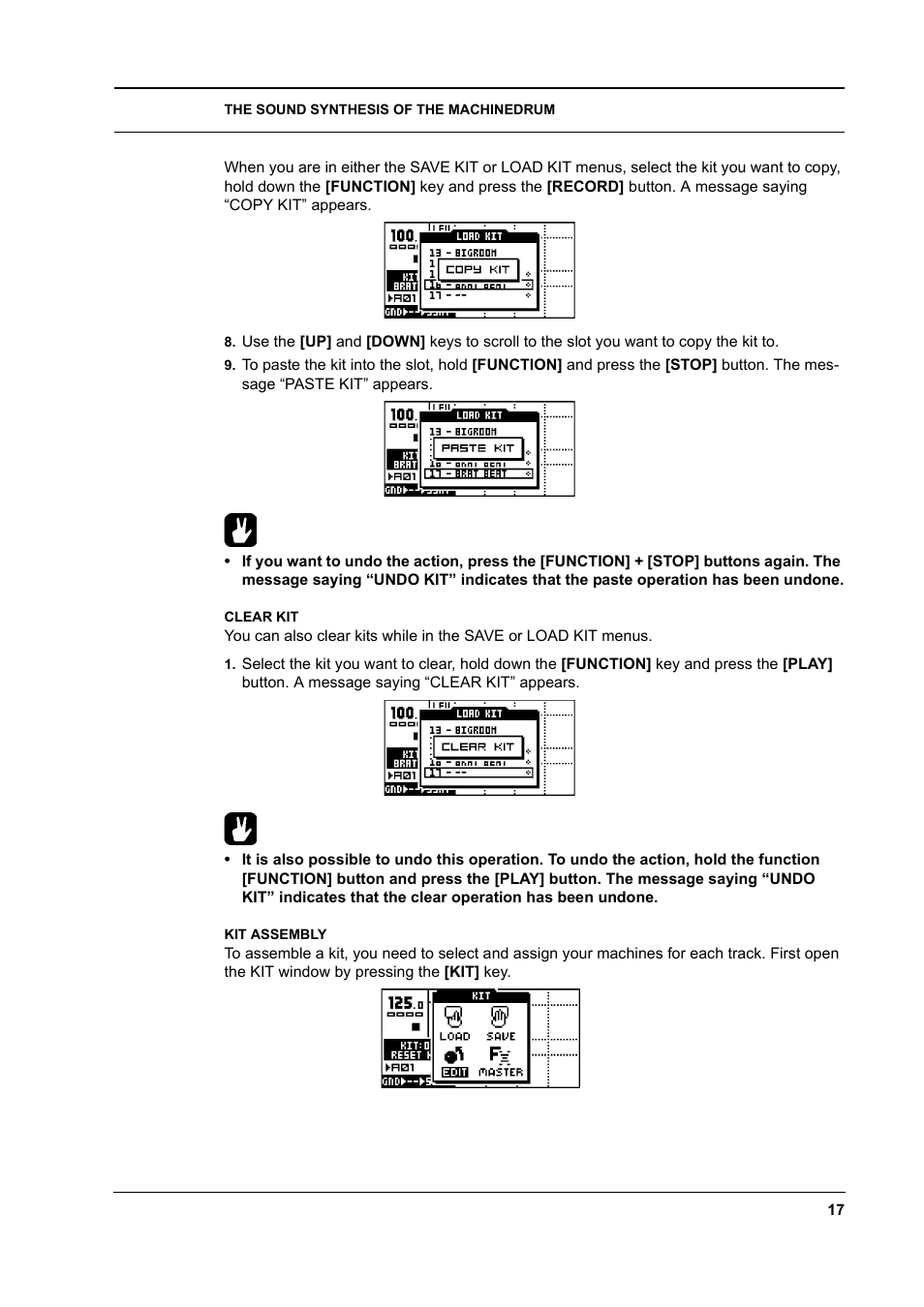 Clear kit, Kit assembly, Clear kit -17 kit assembly -17 | Elektron Machinedrum User Manual | Page 25 / 126